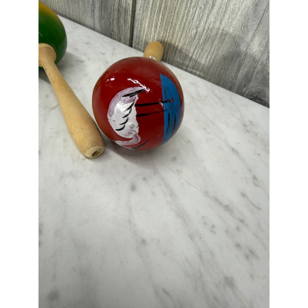 Vintage Hand Painted Wooden Maracas Pair Ecuador Flamingo Tropical Multi Color - Picture 2 of 5